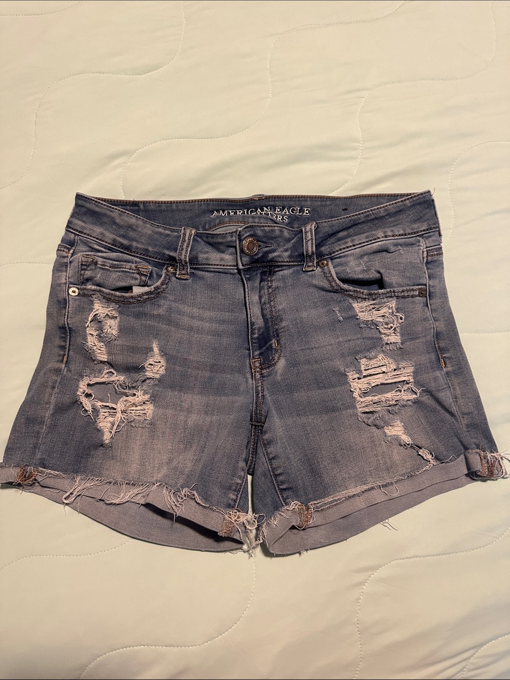American Eagle Outfitters Distressed Denim Shorts - Faded Blue